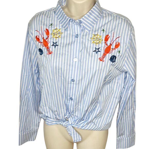 Cloth & Portrait Striped Coastal Lobster Shirt Size Large - Picture 1 of 7